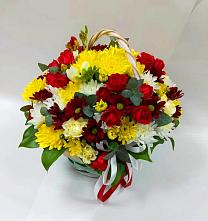 Цветочная композиция из Хризантемы и Розы в корзине в Кулаково